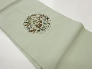 手織り紬金彩手描き丸に花葉模様名古屋帯